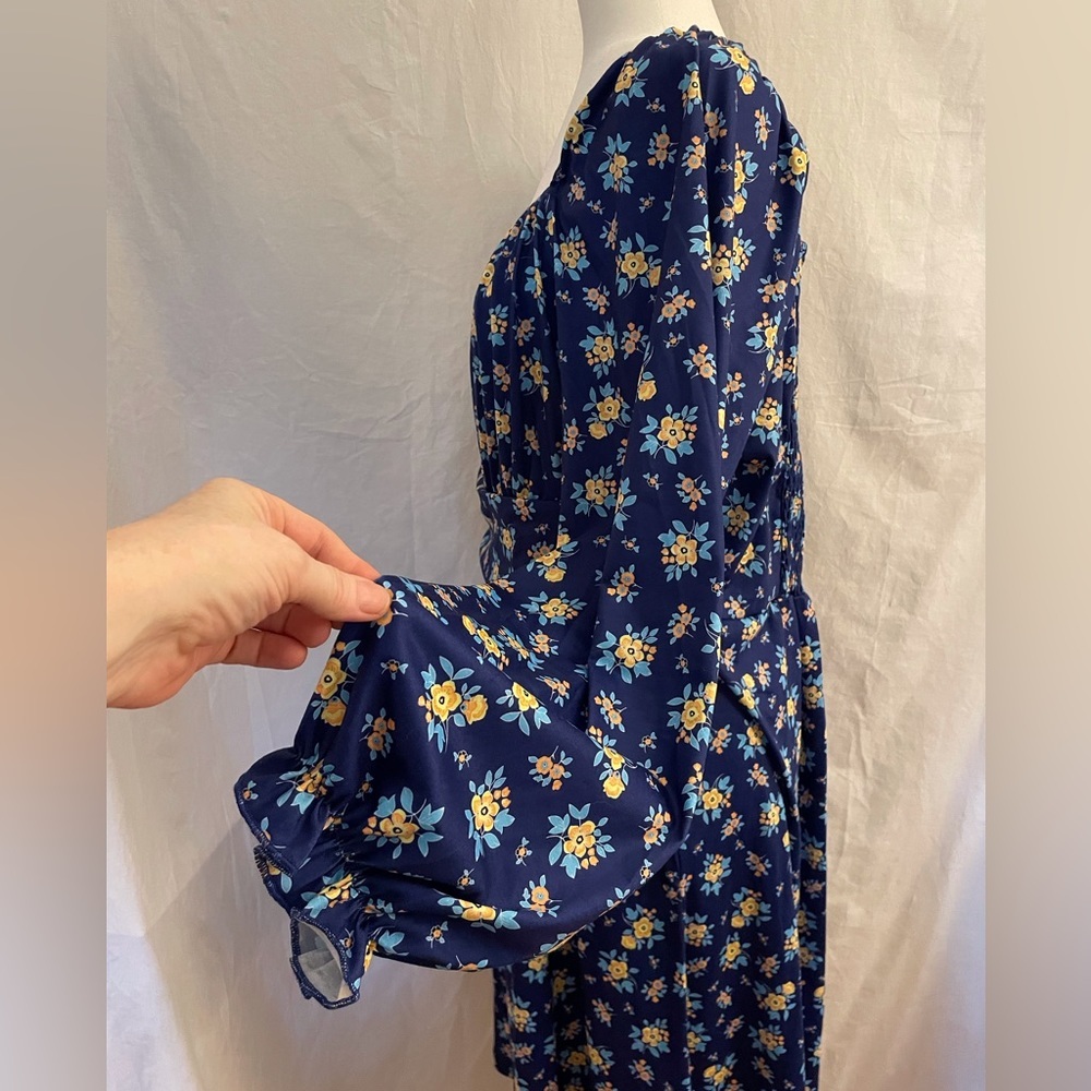 A-line Puff Sleeve Dress Blue Flowery Size XXL - Picture 7 of 13